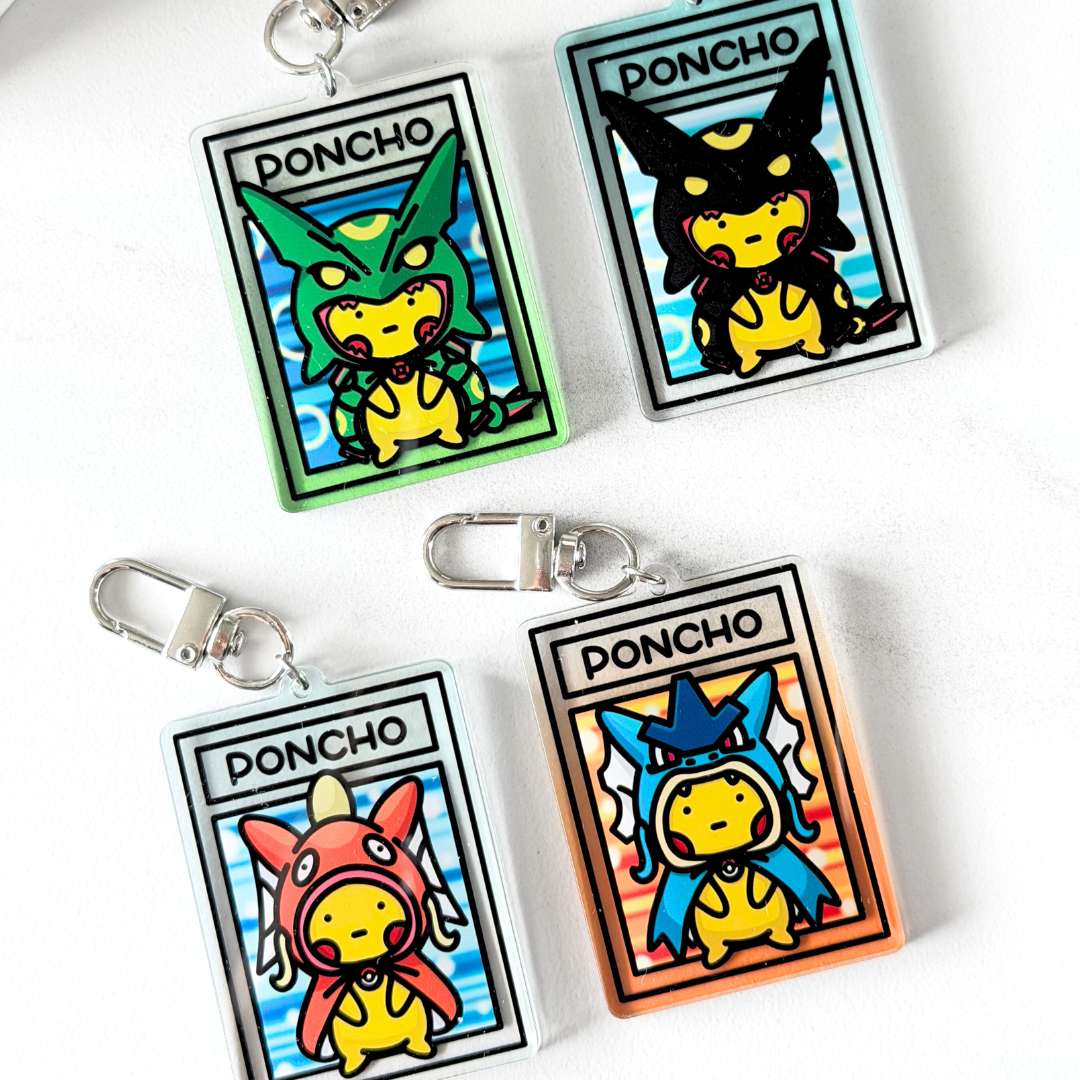 Bokémon TCG Acrylic Keychain - Poncho Wearing Pikachu